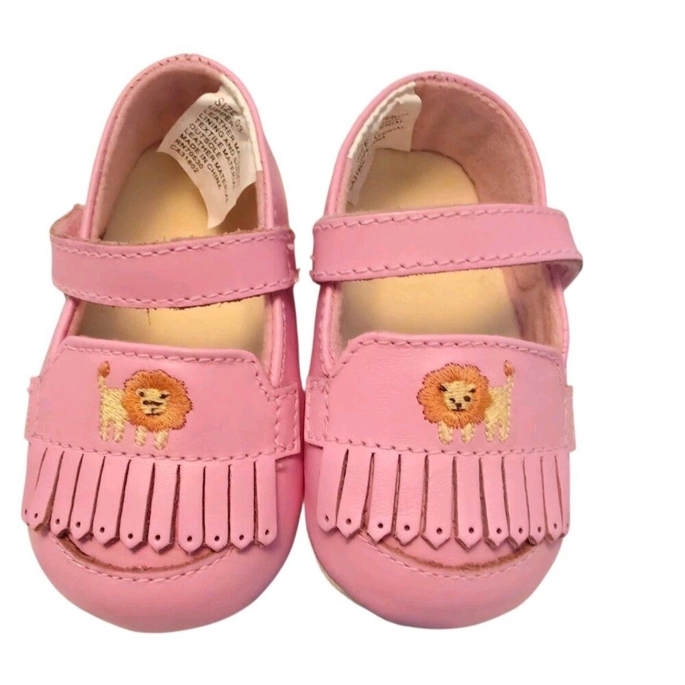 Vintage Gymboree Leather Moccasins Size 3 PInk Baby Shoes Jungle Friends Lion